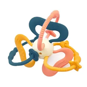 Huamj 최신 디자인 Bpa 무료 식품 학년 맨해튼 볼 Teether 감각 장난감 젖니가 남 실리콘 아기 Teether