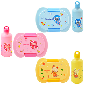 Cheap Kids <b>Lunch</b> Box w FREE TUMBLER <b>Set</b> ( 2 Compartments) School Office Baunan Bento (Blue Pink Yellow) - Product Image 1