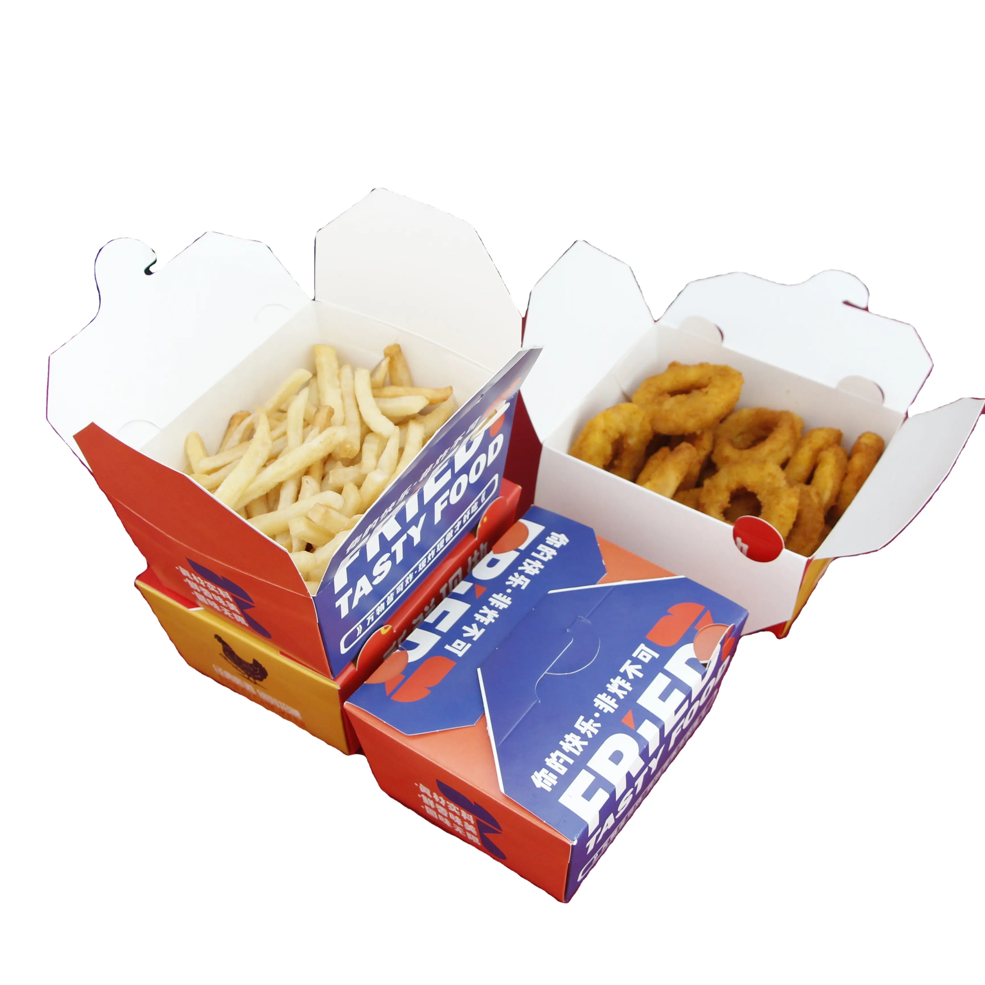 Scatola di imballaggio per ala di pollo con scatola di hamburger e patatine fritte di design personalizzato all'ingrosso della fabbrica estrarre scatole di pollo fritto