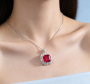 Collar de Plata 925 con Rubí Cultivado, Brillante para Uso Diario, Cumpleaños, Fiestas, Regalo Sorpresa Ideal para Chicas - Product Image 6