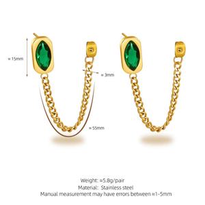 ผู้ผลิตต่างหูแบบติดหู ต่างหูสแตนเลสคลาสสิก ต่างหูระย้าพู่มรกต ต่างหูยาวสำหรับผู้หญิง - Product Image 6