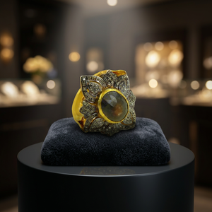 Vintage Flower <b>Cocktail</b> <b>Ring</b> Yellow <b>Gold</b> Plated Natural Stone Pave Setting Women's Jewelry - Product Image 4