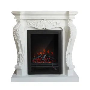 Electric Fireplace Indoor Classic Decorative Fireplace European White Stone Carving