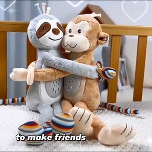Peluche singe douce avec projection de veilleuse, musique apaisante et lumières, idéale comme compagnon pour bébé - Product Image 2