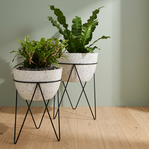 Modern Concrete Flower <b>Pot</b> <b>Stand</b> with Black Metal Legs for Indoor Plant Display Minimalist Design Glazed Finish - Product Image 3