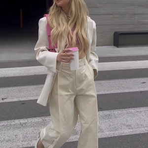 Set Blazer Casual OEM per <span class=keywords><strong>Donna</strong></span>, Blazer <span class=keywords><strong>Oversize</strong></span> a Maniche Lunghe e Pantaloni, Completo Due Pezzi - Product Image 2