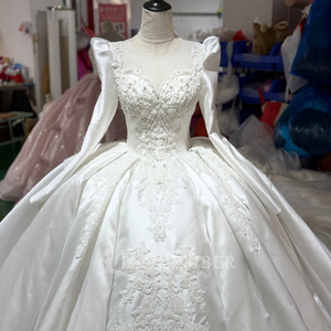 XS243 Vestido de Novia Moderno y Elegante de Manga Larga con Bordado de Satén, Encaje Floral, Apliques de Cristal, Vestido de Baile con Cola Larga de Encaje - Product Image 5