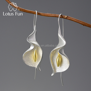 Orecchini Pendenti Lotus Fun Fatti a Mano in Argento Sterling 925 Placcato <span class=keywords><strong>Oro</strong></span> 18k, Stile Retrò Francese Vintage, <span class=keywords><strong>Gioielli</strong></span> Raffinati per Donne - Product Image 1