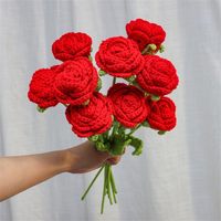 Bunga Tulip Rajut Katun Buatan Tangan 6pcs Buket Warna Campur untuk Vas Keramik Dekorasi Rumah