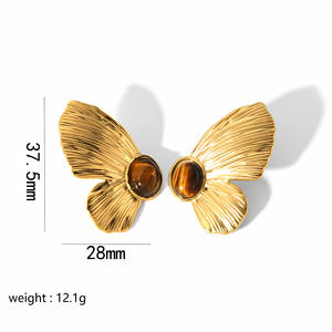 Pendientes de Acero Inoxidable Chapados en Oro de 18k con Mariposa de Estilo Retro Francés e Instagram, Pulido y Esmerilado a Mano de Gama Alta - Product Image 6