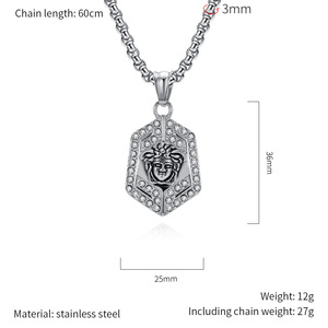 Deslustre libre de lujo joyería de diamante completo amuleto de acero inoxidable mitología Medusa Gorgon colgante collar de circón - Product Image 3