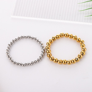 4mm 6mm 8mm 18K Gold Plated Stainless Steel Stackable Stretch Bead <strong>Ball</strong> <strong>Bracelet</strong> Gold Beaded <strong>Bracelets</strong> for Women Hypoallergenic - Product Image 4
