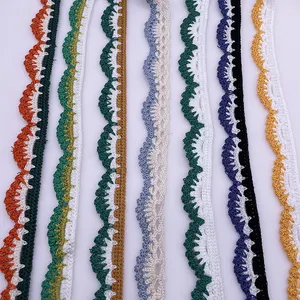 Colorful hand hook lace trim for pillow clothing decoration polyester home textile belt 3cm trim polyester embroidery lace trim