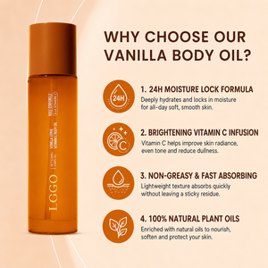 Huile corporelle hydratante et nourrissante à la vitamine C pure à 100 % pressée à froid, parfum vanille, pour peaux sèches, marque privée, cosmétiques OEM/ODM - Product Image 6