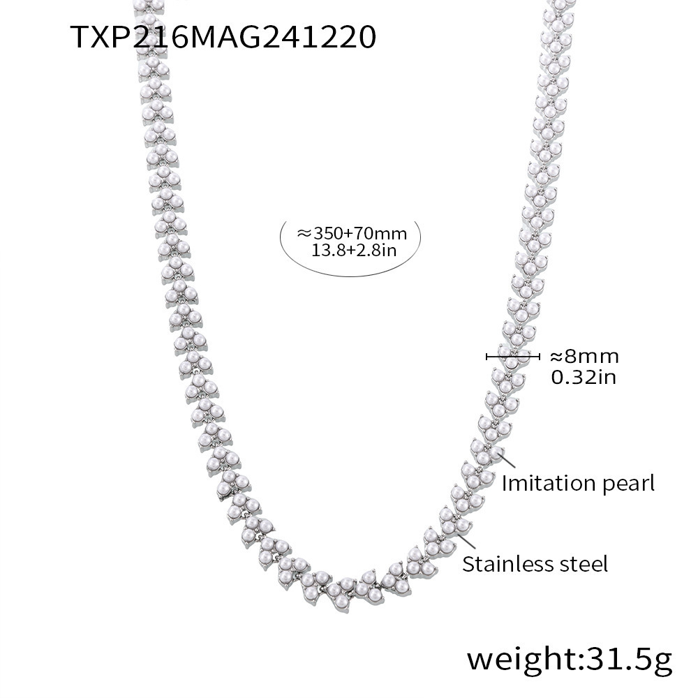 TXP216- Steel-Colored Swarovski Pearl Necklace