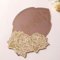 Diseño Floral Creativo Premium Blush Pink Rose Gold Mirror Acrílico Menús Bar de Lujo Boda Saludo Eventos Hecho Papel Duradero
