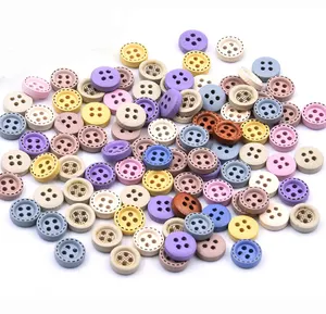 "Factory Directly Delicate Round Buttons for Children 50 pcs one bag 10 mm 13 colors 4 holes button wood for Coat"