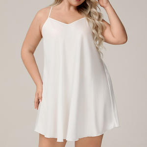 Plus Size Women's Summer Casual Nightgown Suspender Elastic Waist <b>Satin</b> Breathable Luxury Solid Soft Romantic Elegant V-neck - Product Image 2