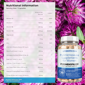 LIFEWORTH perimenopausa integratori per le donne con trifoglio rosso, Wild Yam Ashwagandha supporto per la fase iniziale della menopausa OEM - Product Image 3