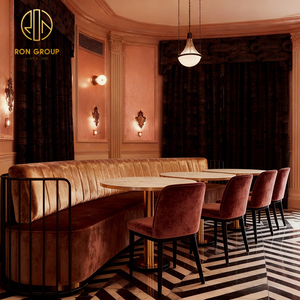 Ensemble de table et de chaises de café en marbre rond de luxe haut de gamme, canapé de café, banquette de <span class=keywords><strong>restaurant</strong></span> en demi-cercle, mobilier de restauration - Product Image 4