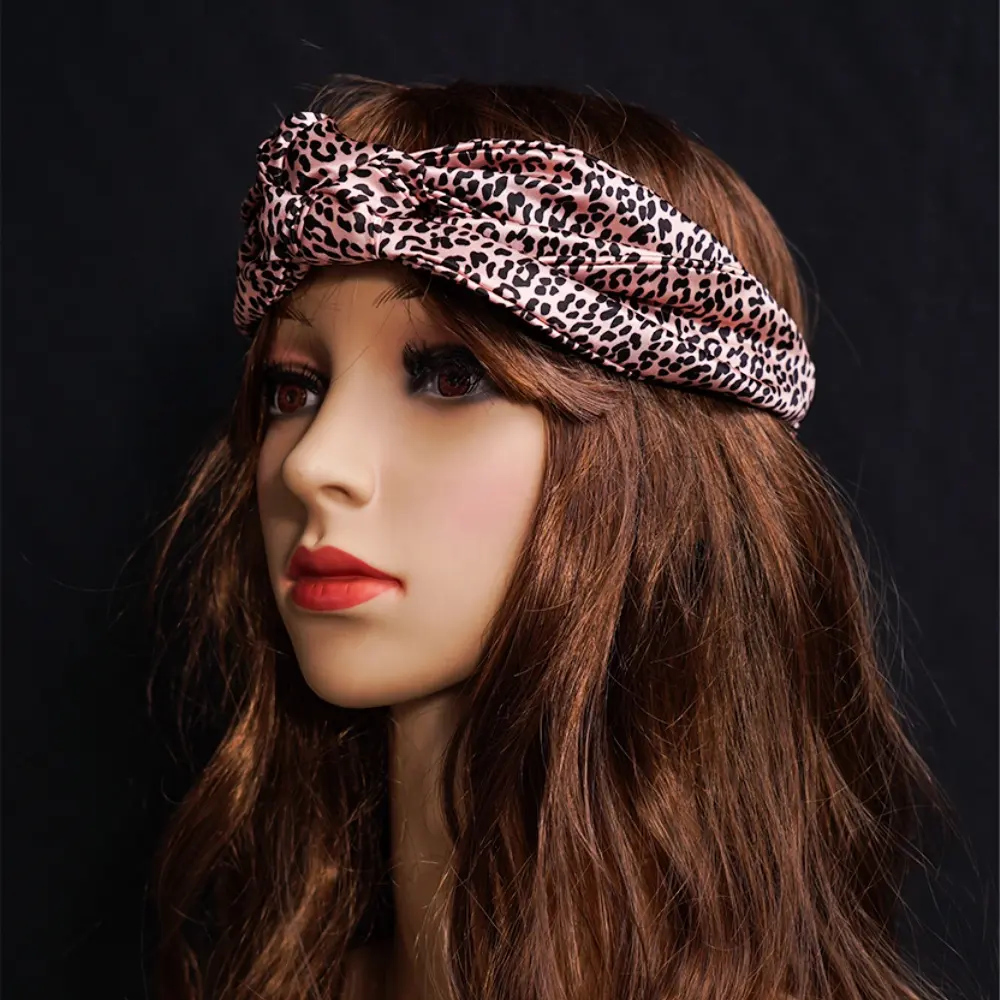 Pulseira de seda estampada de leopardo, faixa de cabelo personalizada com botão de cruz, estampada com leopardo, 22 peças, 6a, seda