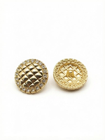 Bouton-pression matelassé doré en strass, motif losanges de luxe, en alliage de zinc, avec rivet à bordure en corde écologique, pour manteau en tweed de soirée