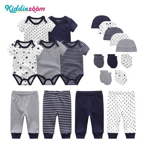Ensemble 19 pièces Kiddiezoom en coton imprimé étoiles, collection Printemps <span class=keywords><strong>2023</strong></span>, <span class=keywords><strong>pour</strong></span> bébé : gigoteuse, vêtements, pantalon, chapeau, gants, respirant et discret - Product Image 3