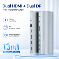 Station d'accueil DisplayLink USB C Quad Monitor, double HDMI, double DP, 4K 60Hz, hub Type C 13 en 1, Ethernet Gigabit pour MacBook M1 M2 M3