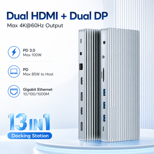 DisplayLink USB C Quad Monitor Docking Station Dual HDMI Dual DP 4K 60Hz 13 In1 Type C Hub Gigabit Ethernet for MacBook M1 M2 M3