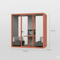Bureau moderne orange multi-personnes, ultra-fin, avec cadre en aluminium, modulaire, réglable, LED, écologique, insonorisé, pour immeuble de bureaux, hôtel