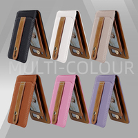 Porte-cartes en cuir PU contrasté tendance avec miroir, support de bureau, anneau de maintien, autocollant arrière, rangement pour cartes, personnalisable OEM