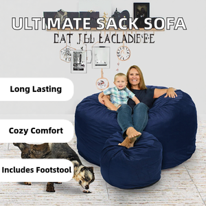 Ultimate <span class=keywords><strong>Sack</strong></span> 6000 Pouf géant en velours de 1,80 m avec repose-pieds, chaise longue en mousse à mémoire de forme, siège de sol, canapé-lit - Product Image 3