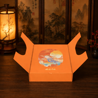Boîte à Gâteaux de Lune Magnétique Double Porte Orange avec Poignée Métallique, Emballage Rigide Doré, Personnalisable pour la Fête de la Mi-Automne, Boîte Cadeau de Fêtes avec Logo Personnalisé