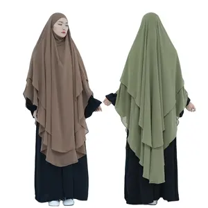 2024 New Turkey Overhead Tie Back Plain Prayer Scarf Muslim Women Hijab Dress 2 Layers Long Niqab Chiffon Khimar