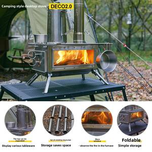 موقد محمول من الفولاذ المقاوم للصدأ قابل للطي للتخييم في الهواء الطلق عبر الحدود حصري للحطب والشاي والغلي والتدفئة في المطبخ - Product Image 2