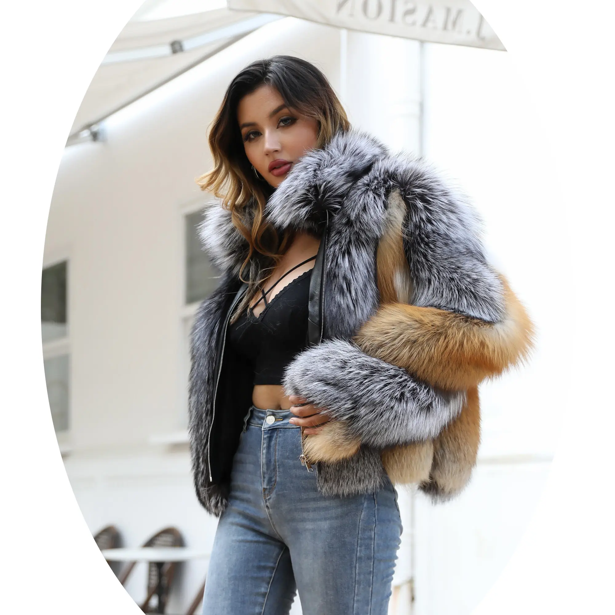 Wholesale New Fashion Ladies Winter Real Red Fox Fur Coats Women Zipper Up Fox Fur Jacket Coats