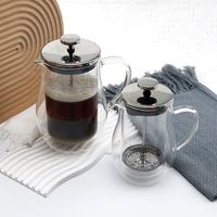 Presse à café française transparente en verre artisanal à double paroi de 350 ml avec couvercle, ensemble portable pour la maison