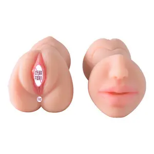 Drop shipping 3 in 1 Men Masturbator Cup Deep Throat with Tongue Realistic Vagina Pussy Sex Toys Soft Gel for Men Adult Sex Shop