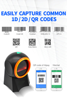 Escáner de código de barras de escritorio con cable USB de montaje fijo 1D 2D omnidireccional, lector de código Qr para POS, PC, supermercado, en Stock