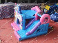 Château Gonflable Licorne avec Toboggan et Parcours d'Obstacles, Aire de Jeu Gonflable pour Enfants