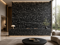 Dalles de marbre noir Seashells avec motif fossile pour îlots de cuisine, plans de travail, tables à manger, revêtements de sol et grands panneaux muraux