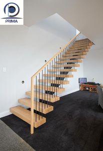 <span class=keywords><strong>Escalier</strong></span> central moderne américain sur mesure avec marches en bois, poutres en acier et garde-corps en verre pour hall <span class=keywords><strong>de</strong></span> villa résidentielle - Product Image 3