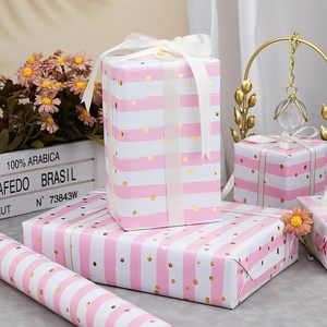 <b>Pink</b> Stripe Wrapping Paper Romantic Girly <b>Pink</b> Wide Striped Gift <b>Wrap</b> with Foil Dot Baby Girl <b>Wrap</b> Present Paper for Baby Shower - Product Image 1