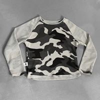 T-shirt unisexe à manches longues raglan camouflage, tricot gaufré thermique, coupe oversize streetwear, personnalisable avec logo