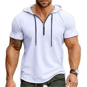Men Sport Fitness Hooded Short-sleeve Solid Knitted Fleece <b>T</b>-shirts Autumn Sports Shirts American-style - Product Image 1