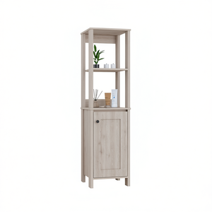 Gabinete de baño de una puerta New Haven Linen, 18 pulgadas de ancho, estante de almacenamiento independiente con dos estantes abiertos, diseño contemporáneo - Product Image 1