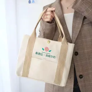 Wholesale Custom Print Logo Design PU Leather Handle Large Capacity Oversize Cotton Canvas Shopping Tote Bag With Zipper