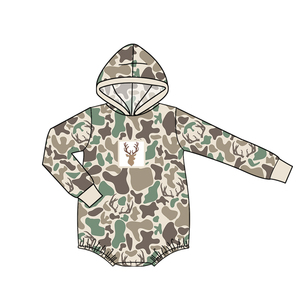 LR2999 Mono personalizado para bebés y niños pequeños, con estampado de cachorro camuflado, mono de manga larga con capucha para niños. - Product Image 3