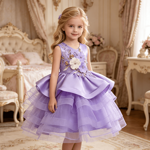 Vestido <span class=keywords><strong>de</strong></span> Lavanda para Niña Pequeña, Vestido Formal con Volantes, Traje <span class=keywords><strong>de</strong></span> Fiesta <span class=keywords><strong>de</strong></span> Cumpleaños para Bebé, Vestido <span class=keywords><strong>de</strong></span> Princesa para Niña <span class=keywords><strong>de</strong></span> las Flores en Bodas - Product Image 5