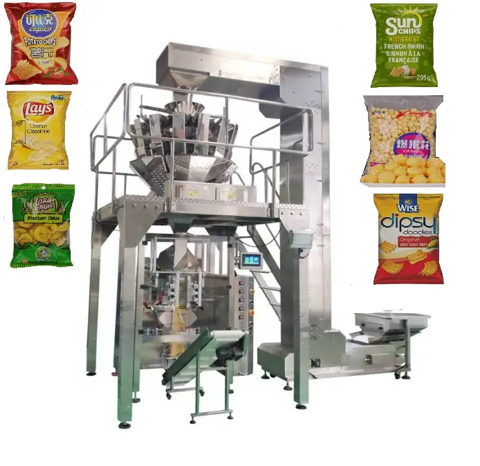 Automat Pequena Escala Vffs Vertical Pe Camarão Kurkure Food Pack Equipamento Batata Chip Packaging System Machine